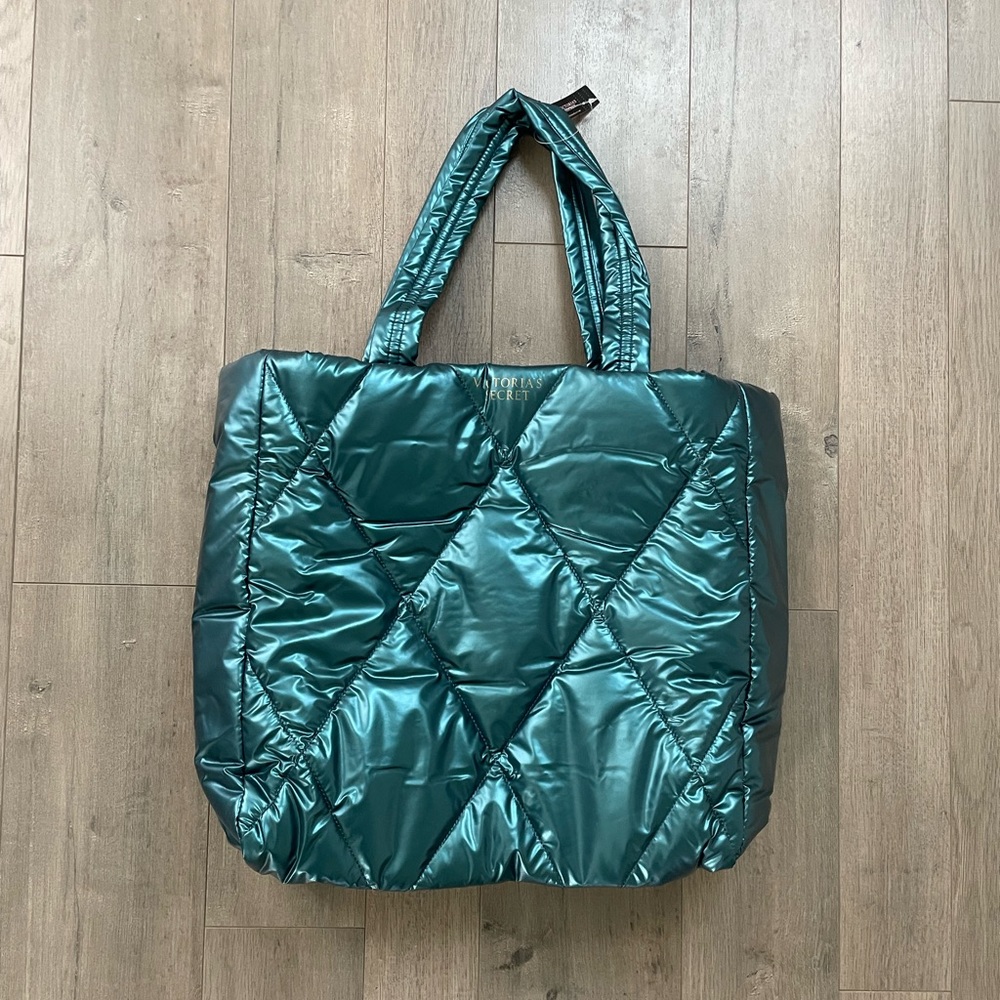 Beautiful Green Victorias Secret Puffy Tote Bag NWT